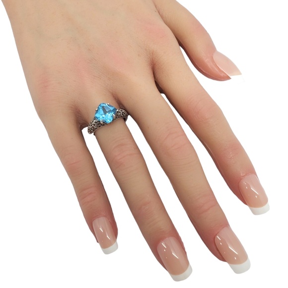 CNA Sterling Silver Blue Faceted Stone Ring Size 6 #17268 - Picture 5 of 8